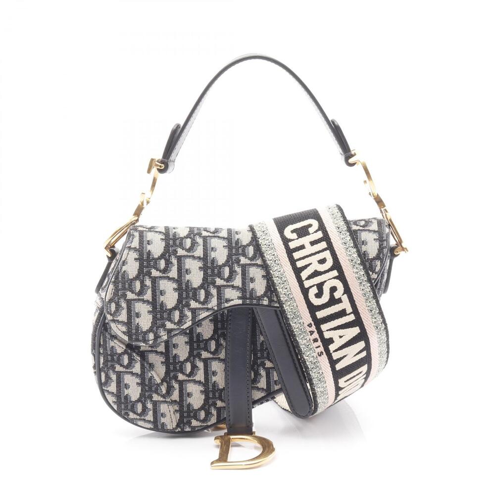 Dior Saddle Bag Oblique Jacquard Handbag Canvas Leather Beige Navy Blue Black - Picture 1 of 9